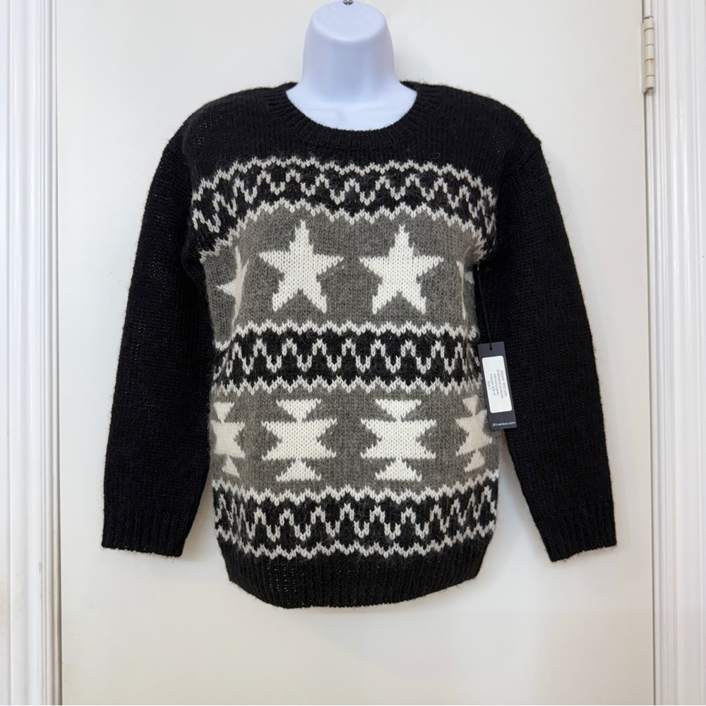 291 Venice Women's Star Sweater, Crew Neck, Long Sleeve, Black Gray White Size 1